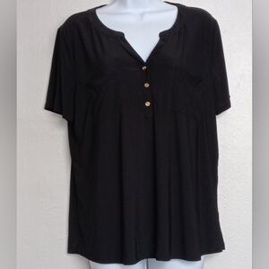 Late August Classic Henley Style Women's Top Short Sleeves Golden Buttons Sz XL